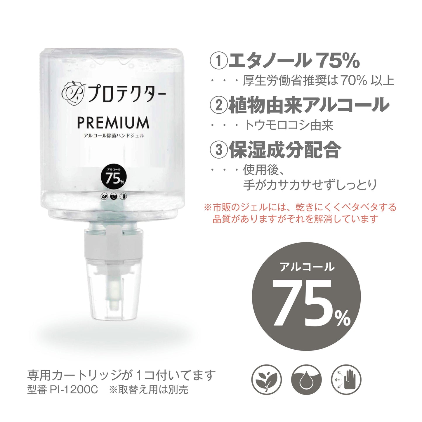 プロテクター アルコール除菌ディスペンサーPREMIUM カートリッジ1本付き(卓上タイプ)